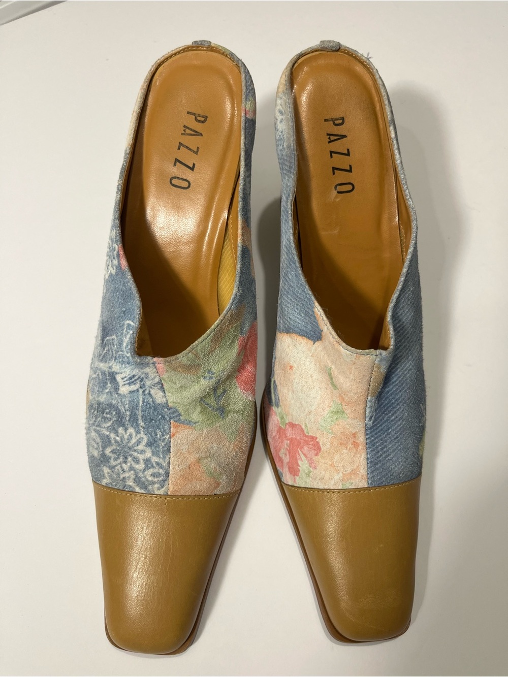 PAZZO Gello Vintage Y2K Leather Cap Toe Patchwork Mules Sz 8M